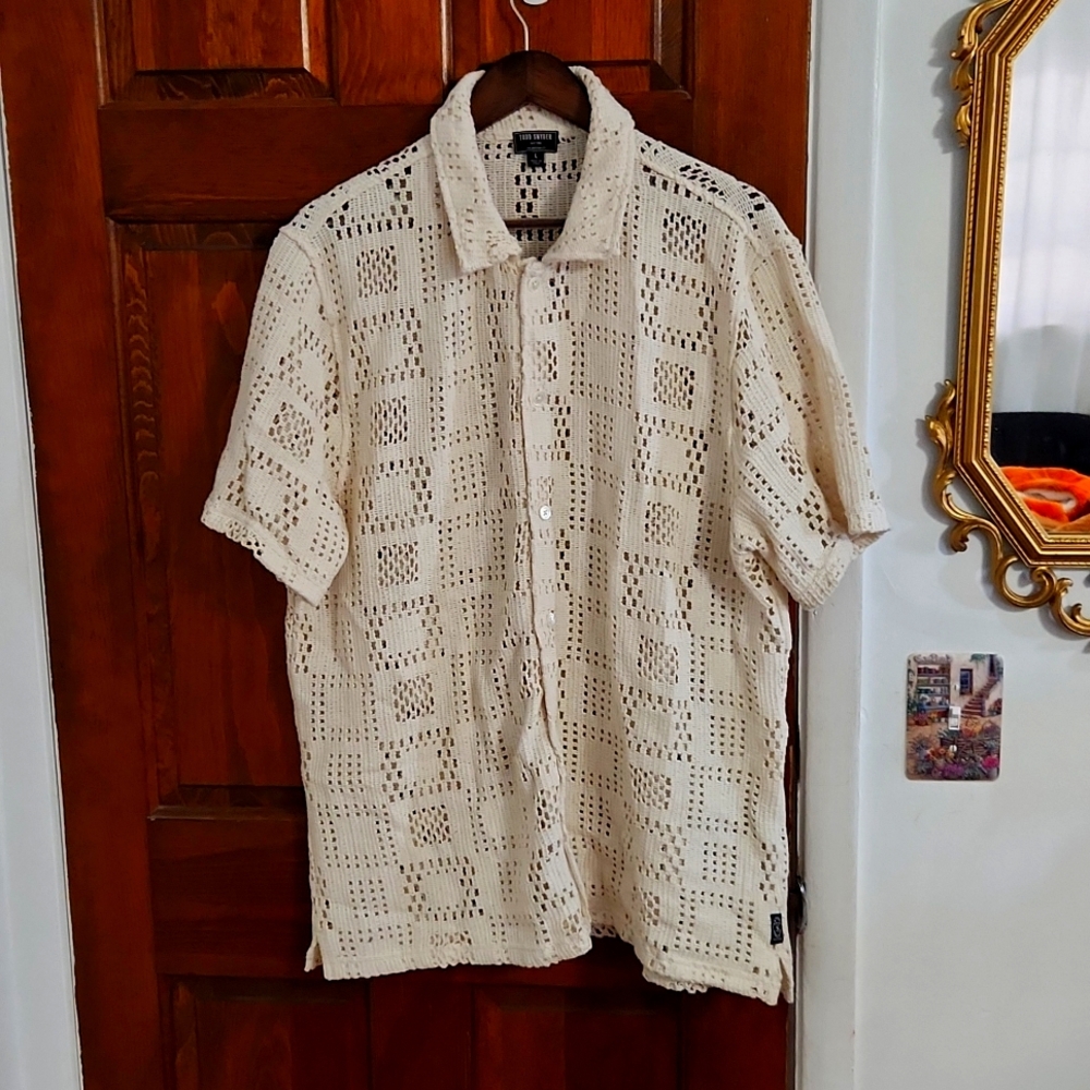 Todd Snyder Bisque Tonal Square Open Knit Cabana Polo